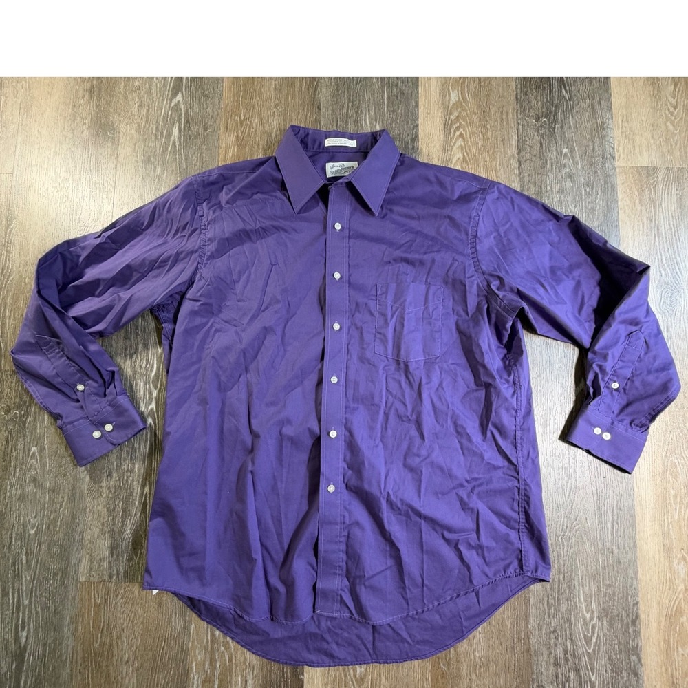 Sears Roebuck Button Down Shirt Mens 17.5 34/35 Purple Single Needle Tailoring